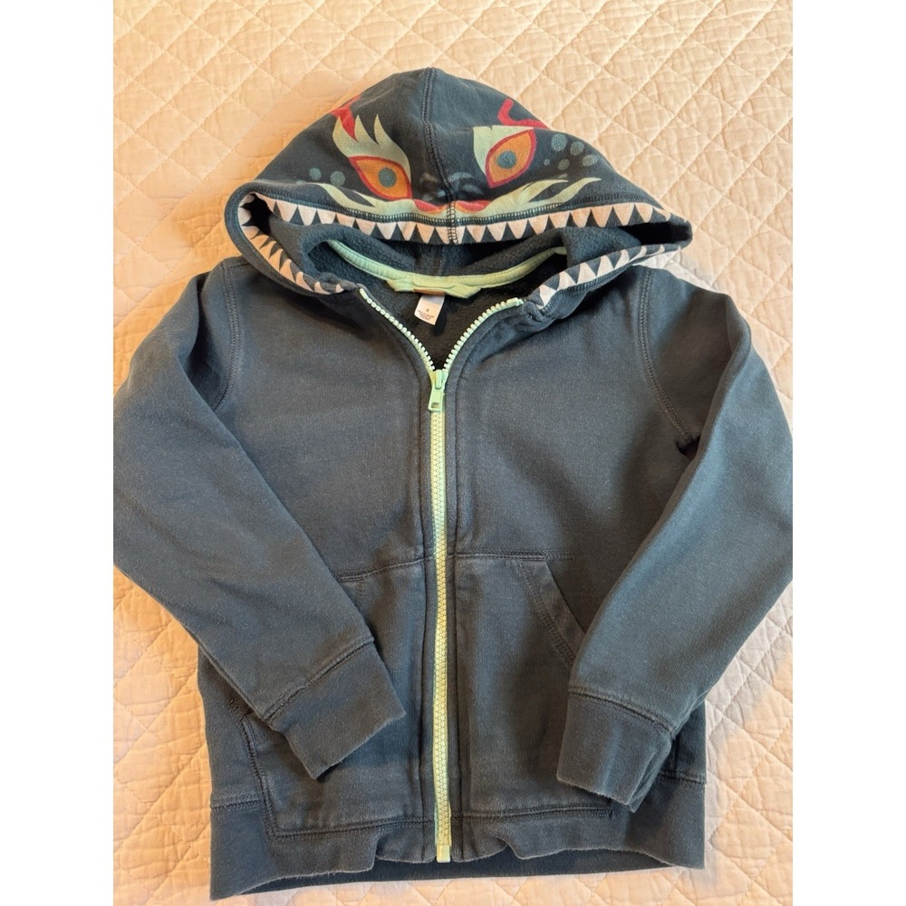 Boys Size 4 Full Zip Hoodie Dragon On Hood Cotton TEA Brand EUC